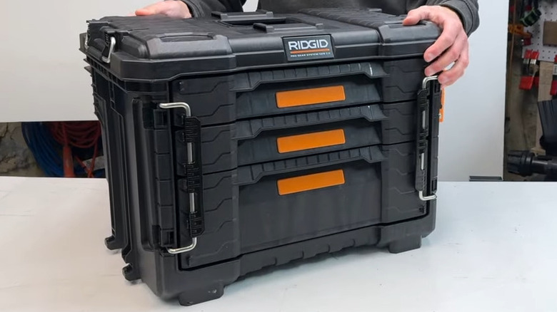 portable tool box with drawers on table