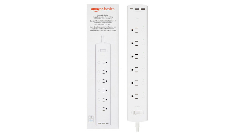 Amazon Basics power strip with six sockets and three USB ports