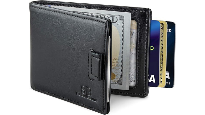 A black leather bifold wallet