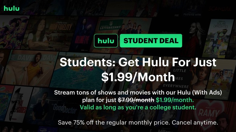 Hulu student discount page