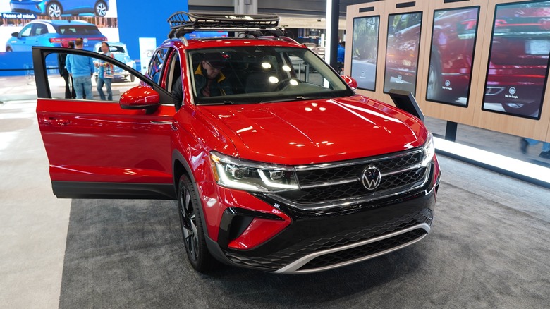 2024 Volkswagen Taos on a showroom floor