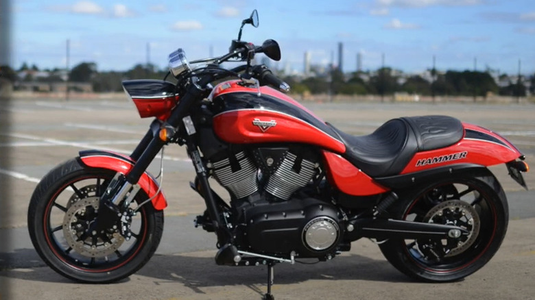 red and black Victory Hammer motorcycle