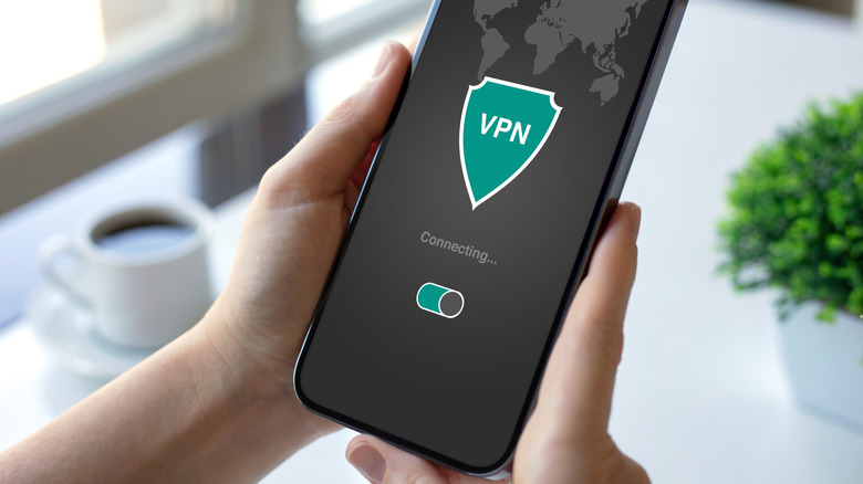 Person using phone with VPN