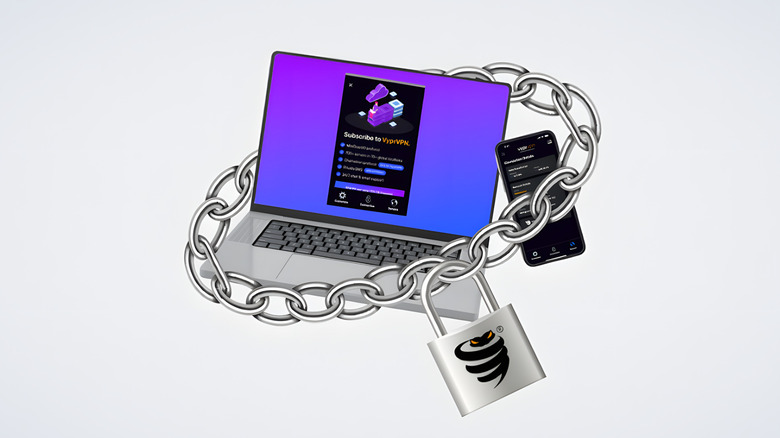 VyprVPN computer with chains