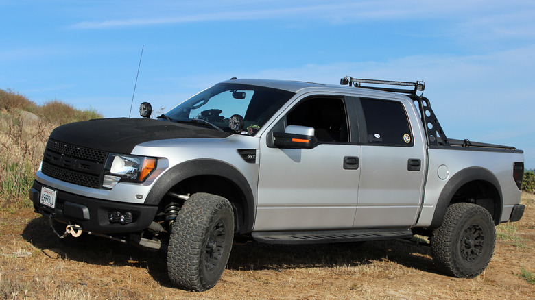 A Ford F-150 parked off a field