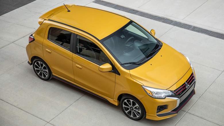 Yellow 2024 Mitsubishi Mirage on display