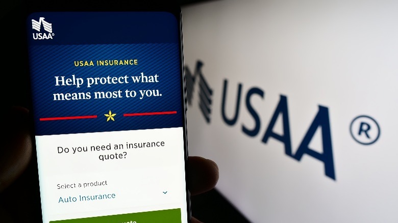 Mobile screen showing USAA insurance webpage