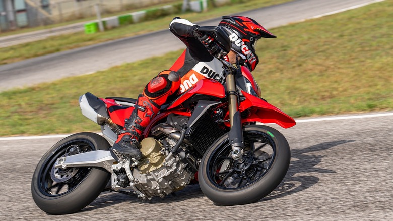 a red Ducati Hypermotard 698 Mono