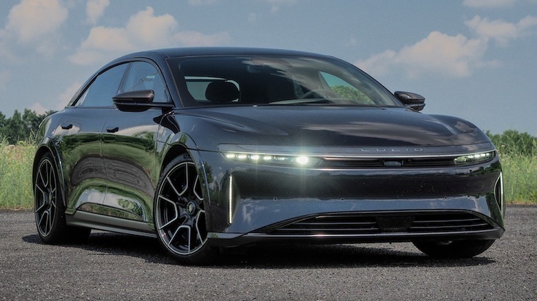 Lucid Air Sapphire with its headlights on