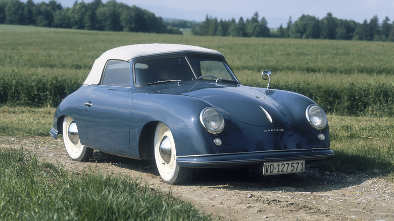 Blue white Porsche 356 convertible