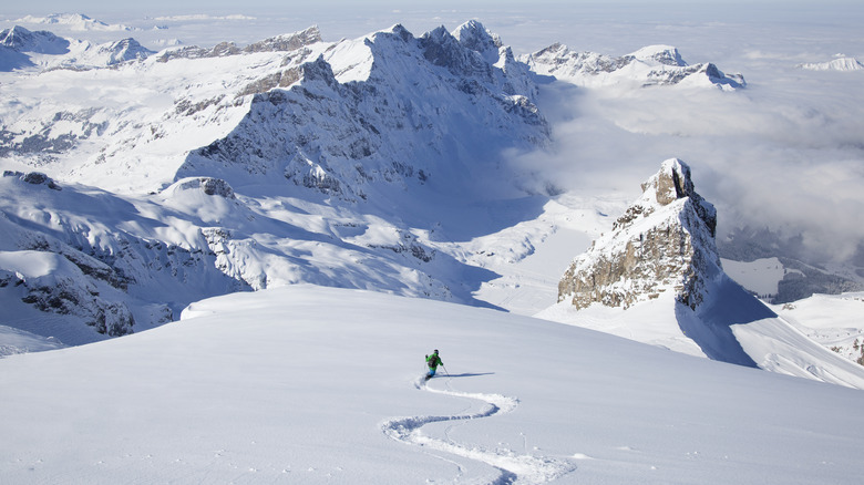 A lonely off-piste skier.