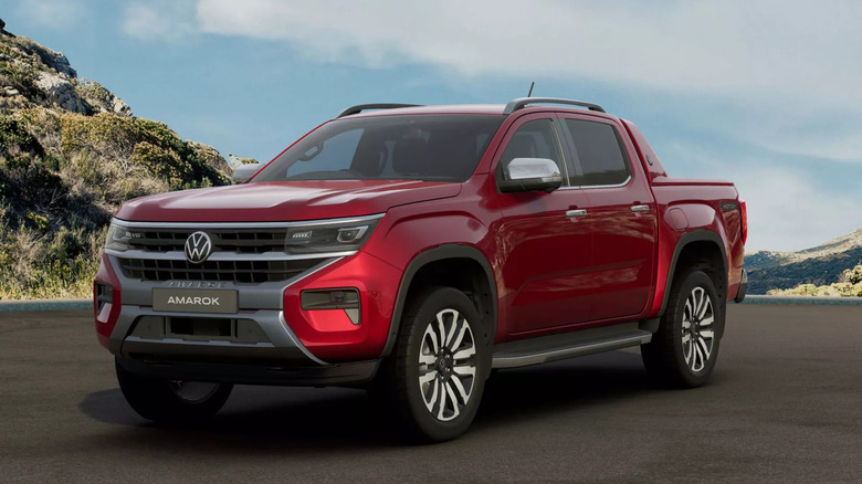 2024 VW Amarok in red color front 3/4 view