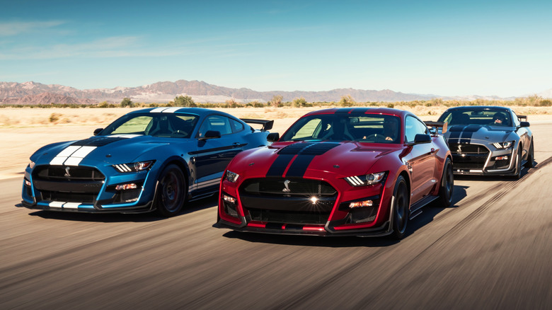 Three Ford Mustang Shelby GT500 cars