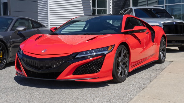 A 2021 Acura NSX Type S Mk II in red in a driveway