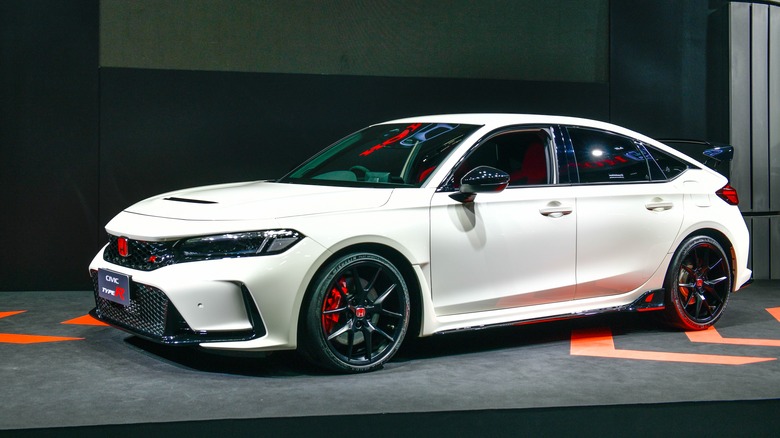 A white 2023 Honda Civic Type R at a Honda event