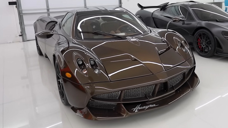 A 2016 Pagani Huayra Hermès Edition in garage