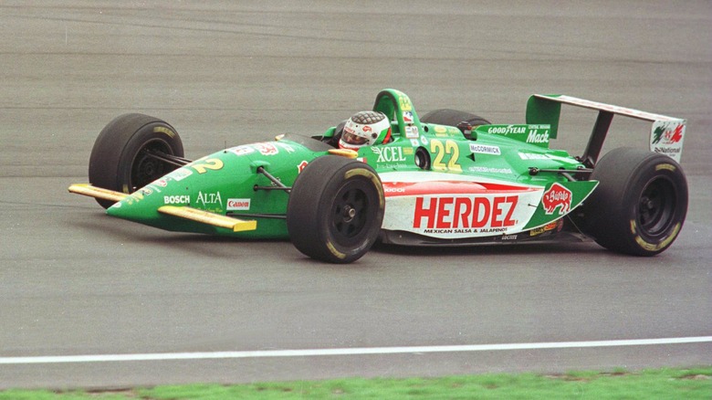 Michel Jourdain, Jr of Mexico heads into a turn during the 1996 Indianapolis 500