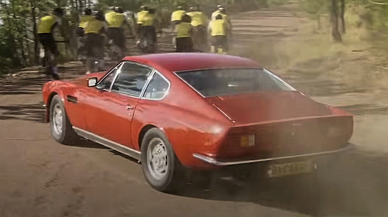 The tomato-red Aston Martin V8 Vantage in "Johnny English Strikes Again"