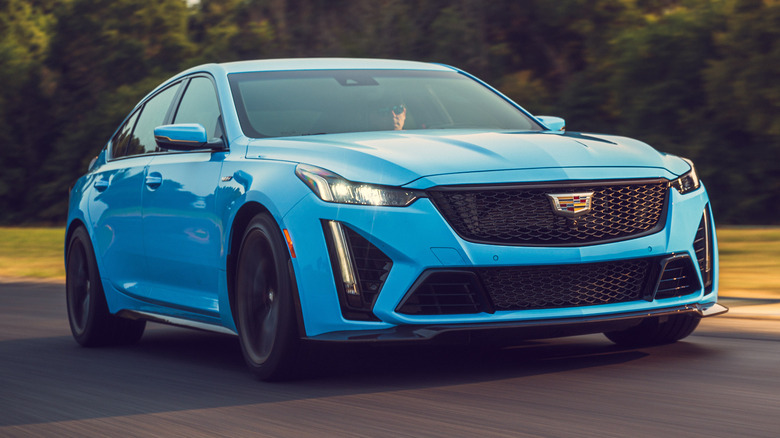 Blue 2022 Cadillac CT5-V Blackwing on track