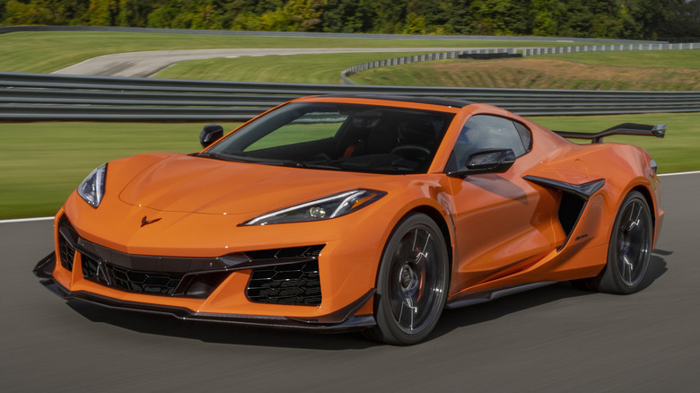 Orange 2024 Chevrolet Corvette Z06 on track