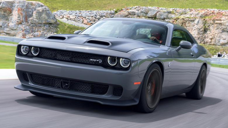 Grey 2019 Dodge Challenger SRT Hellcat on track