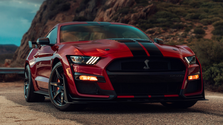 Red 2020 Ford Mustang Shelby GT500 parked on tarmac