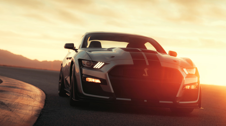 Silver 2020 Ford Mustang Shelby GT500 cornering