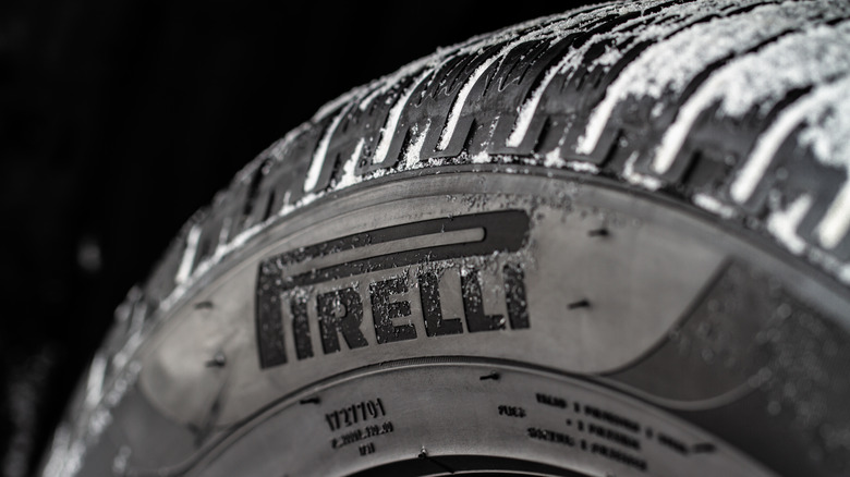 Pirelli tires dusted with snow