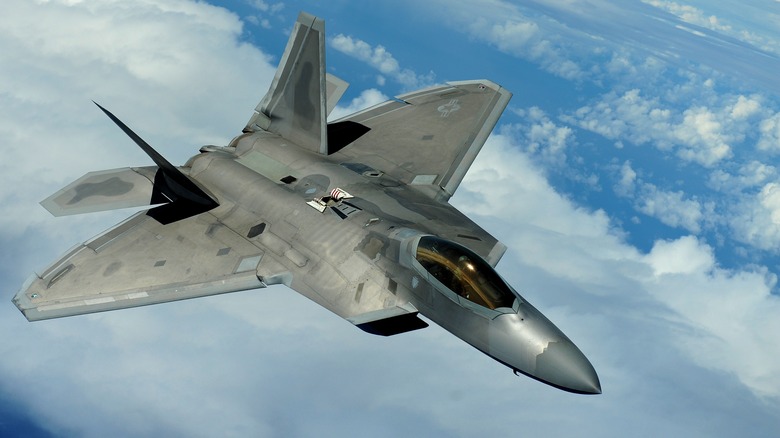 A F-22 Raptor flying over Hawaii