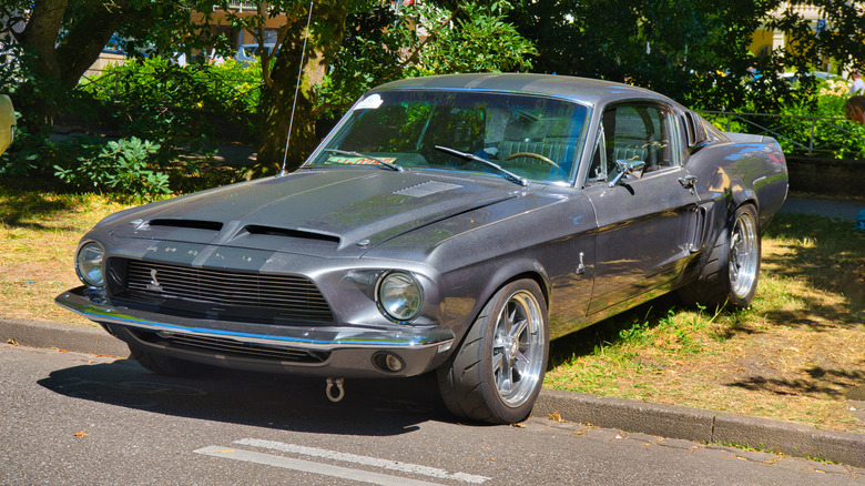 A 1965 Ford Mustang Shelby GT350 coupe parked in some grass