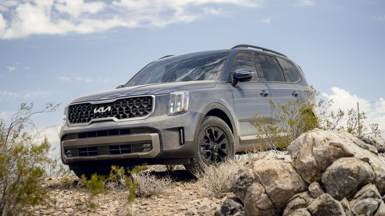 Kia Telluride parked on rocks