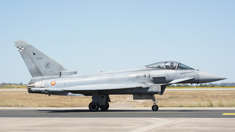 Eurofighter Typhoon fighter on runway on a clear day