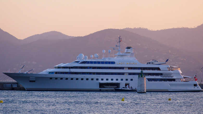 Lady Moura anchored in the Gulf of Cannes