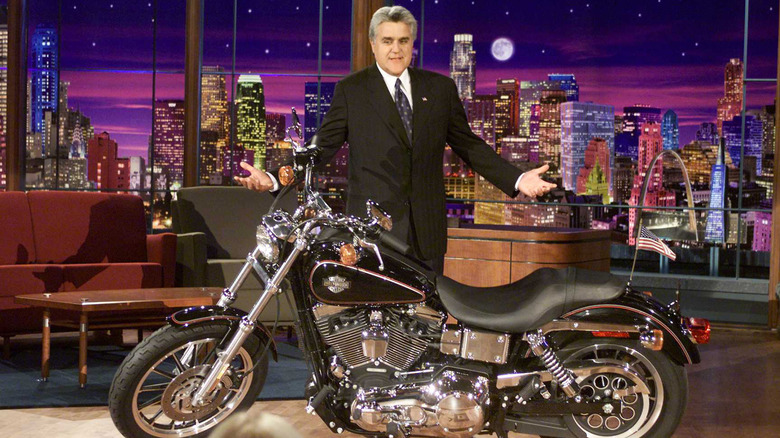 Jay Leno with Harley-Davidson to be signed by celebrities