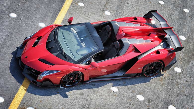 Lamborghini Veneno Roadster onboard aircraft carrier