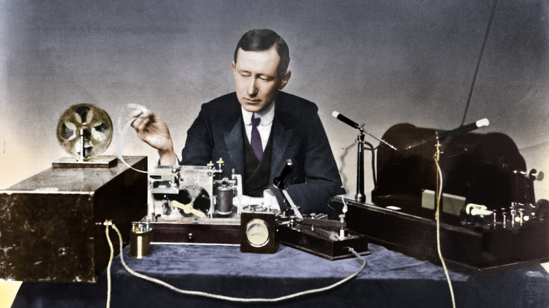 Guglielmo Marconi with radio apparatus