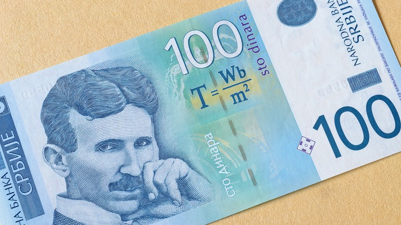 Nikola Tesla depicted on currency