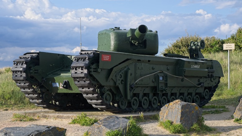 A historic Churchill AVRE on display