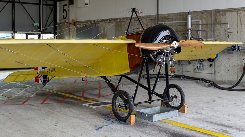 Morane Saulnier Type L model in hangar