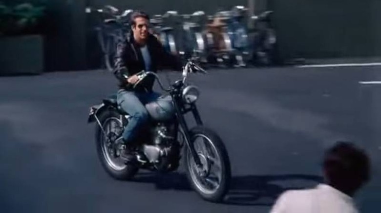 Fonzie riding Triumph Trophy 500