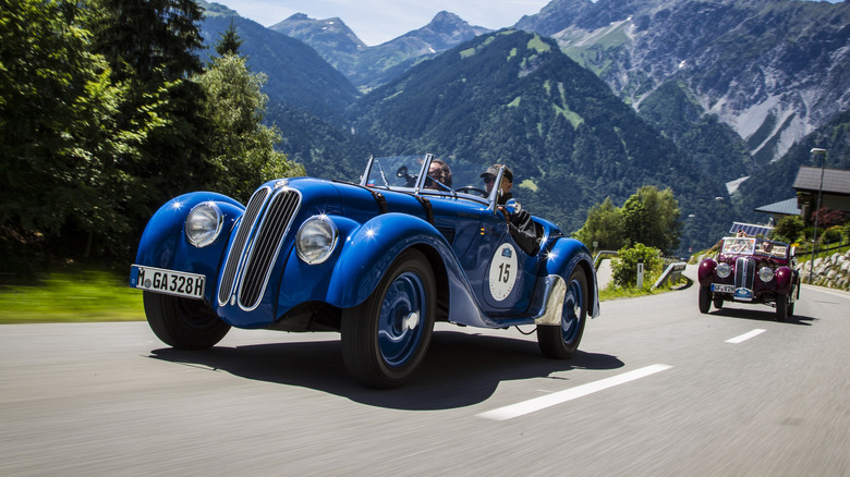 BMW 328 on mountain road