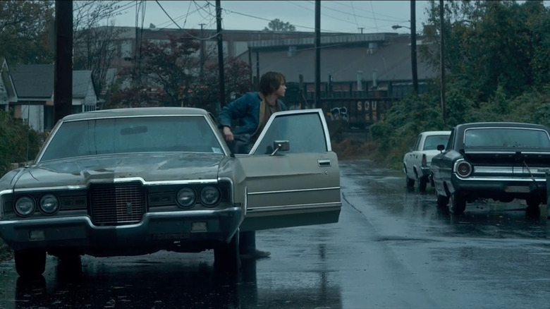 Jonathan Byers exits his 1972 Ford LTD from Stranger Things show