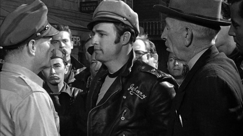 Johnny Strabler (Marlon Brando) confronting cop in The Wild One