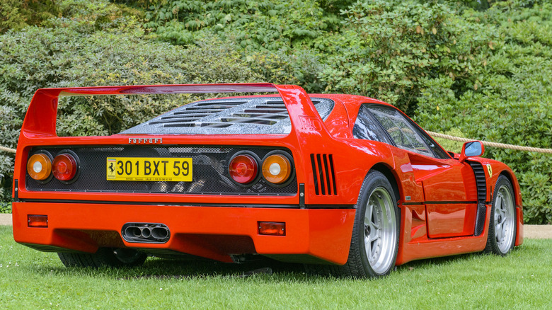 Ferrari F40 in red color displayed at 2017 Classic Days event at Schloss Dyck.