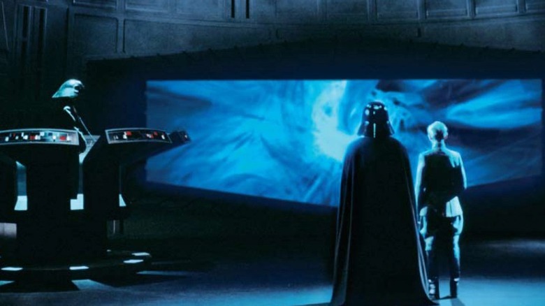 Darth Vader standing in front of Death Star hyperdrive