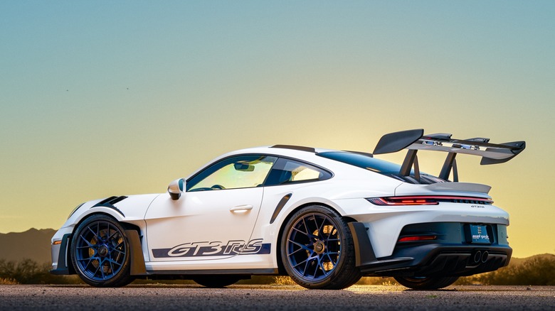 The Porsche 992 GT3 RS, rear 3/4 view