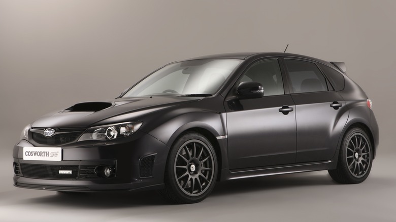 The Subaru Impreza CS400 in black, front 3/4 view