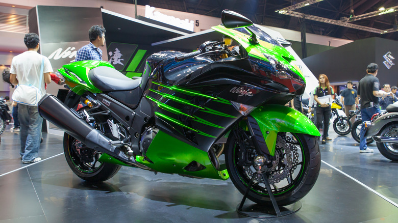 Green 2014 Kawasaki Ninja ZX-14R on display