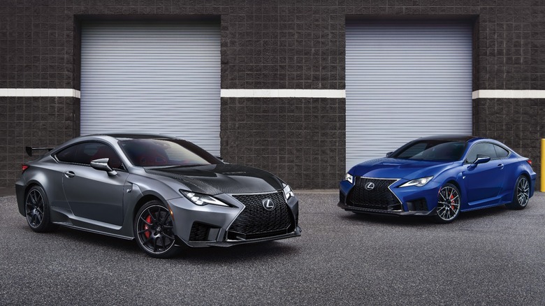 Gray and blue 2022 Lexus RC Fs parked