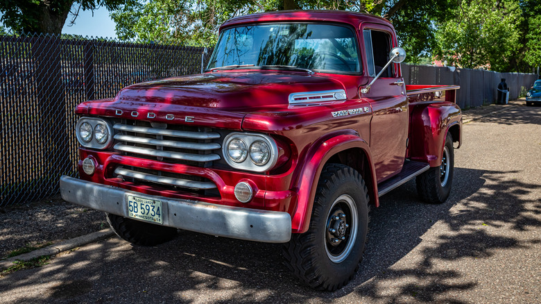 A 1958 Dodge Power Wagon in red